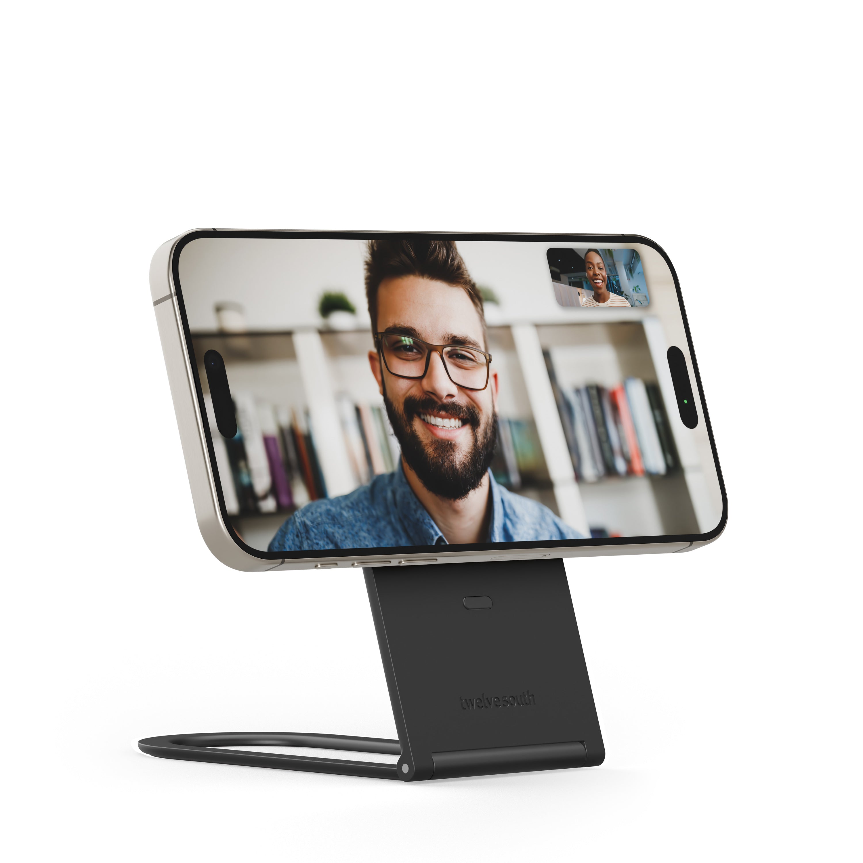 Twelve South Curve Nano | Pocket-sized, fold-flat magnetic stand that holds your Qi2 and MagSafe compatible phone at the perfect angle