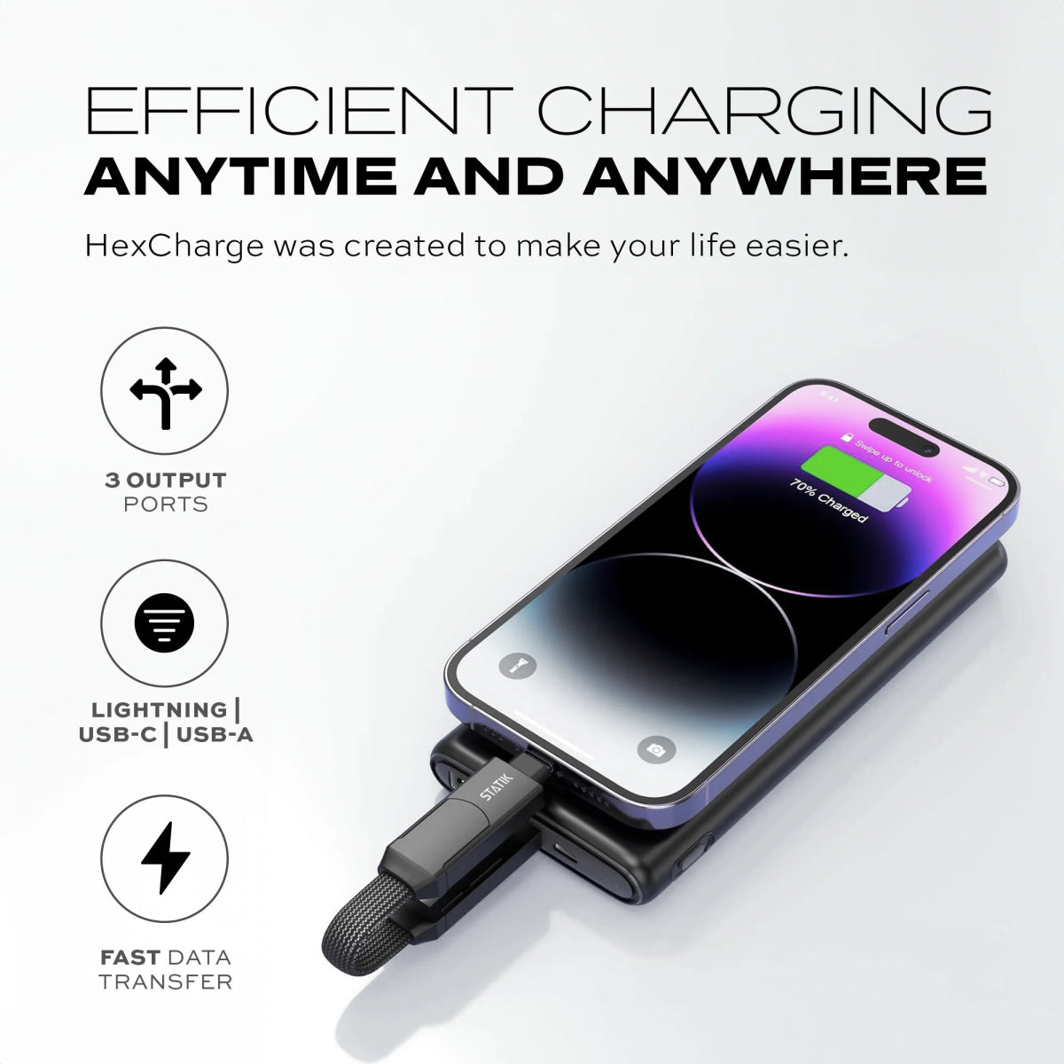 Statik HEXCHARGE Universal Fast Charging Cable - Ante ShopStatikCables810024056910PUP - 0530 - BLK