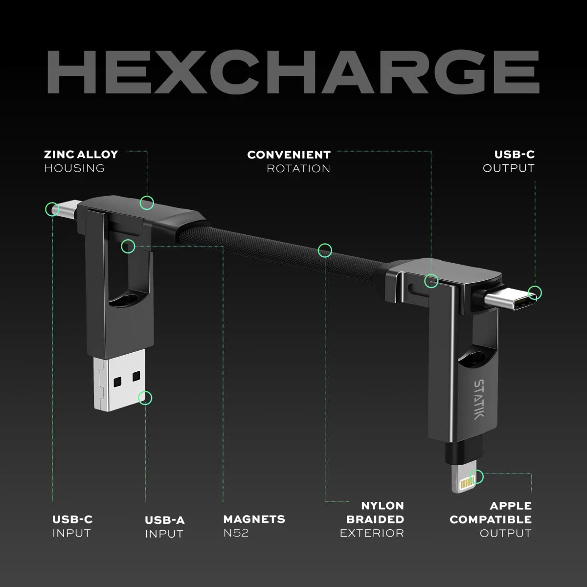 Statik HEXCHARGE Universal Fast Charging Cable - Ante ShopStatikCables810024056910PUP - 0530 - BLK
