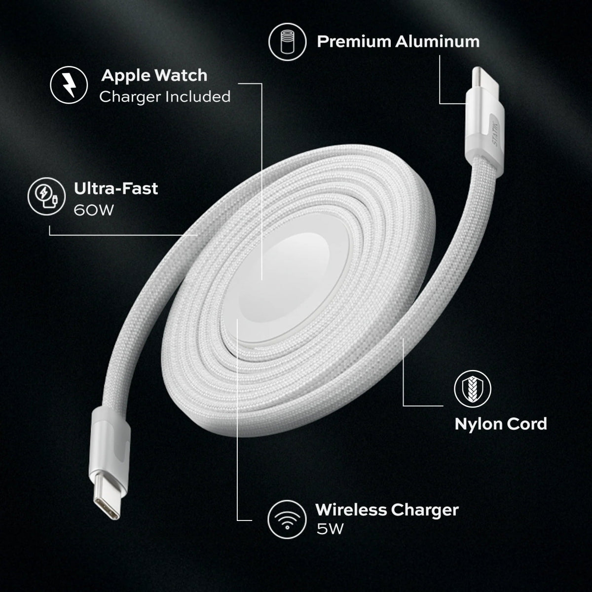 Statik MagStack® Duo 2 - in - 1 Magnetic Charging Cable - Ante ShopStatikCables810024057948PUP - 0497 - 3FT - CC - WHT