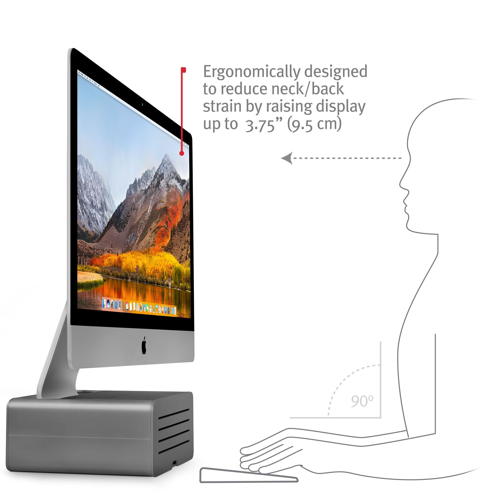 Twelve South HiRise Pro for iMac / Displays/ Monitors | Height-adjustable stand w/ storage, reversible front + leather inlay