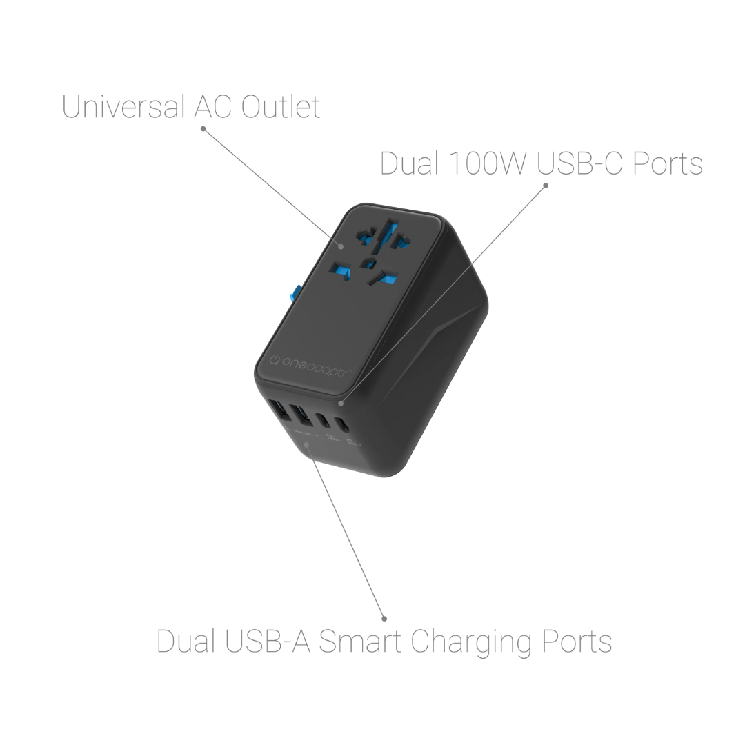 OneAdaptr OneWorld100 International Travel Adapter with 100W USB C charger