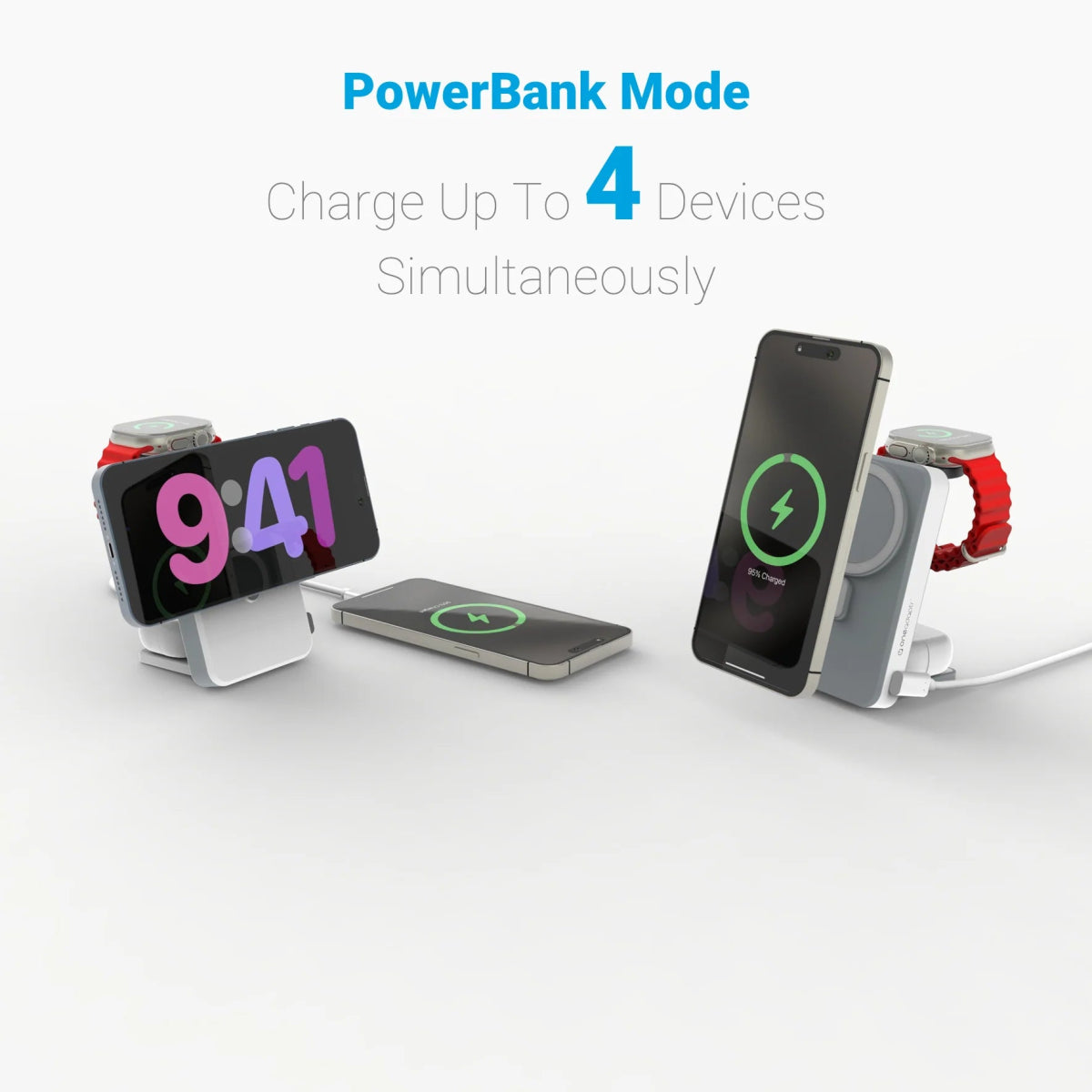 OneAdaptr OneGo 5 - In - 1 Magnetic Wireless Charging Stand with PowerBank (10,000mAH) - Ante ShopOneAdaptr836528008392OG - B10GY