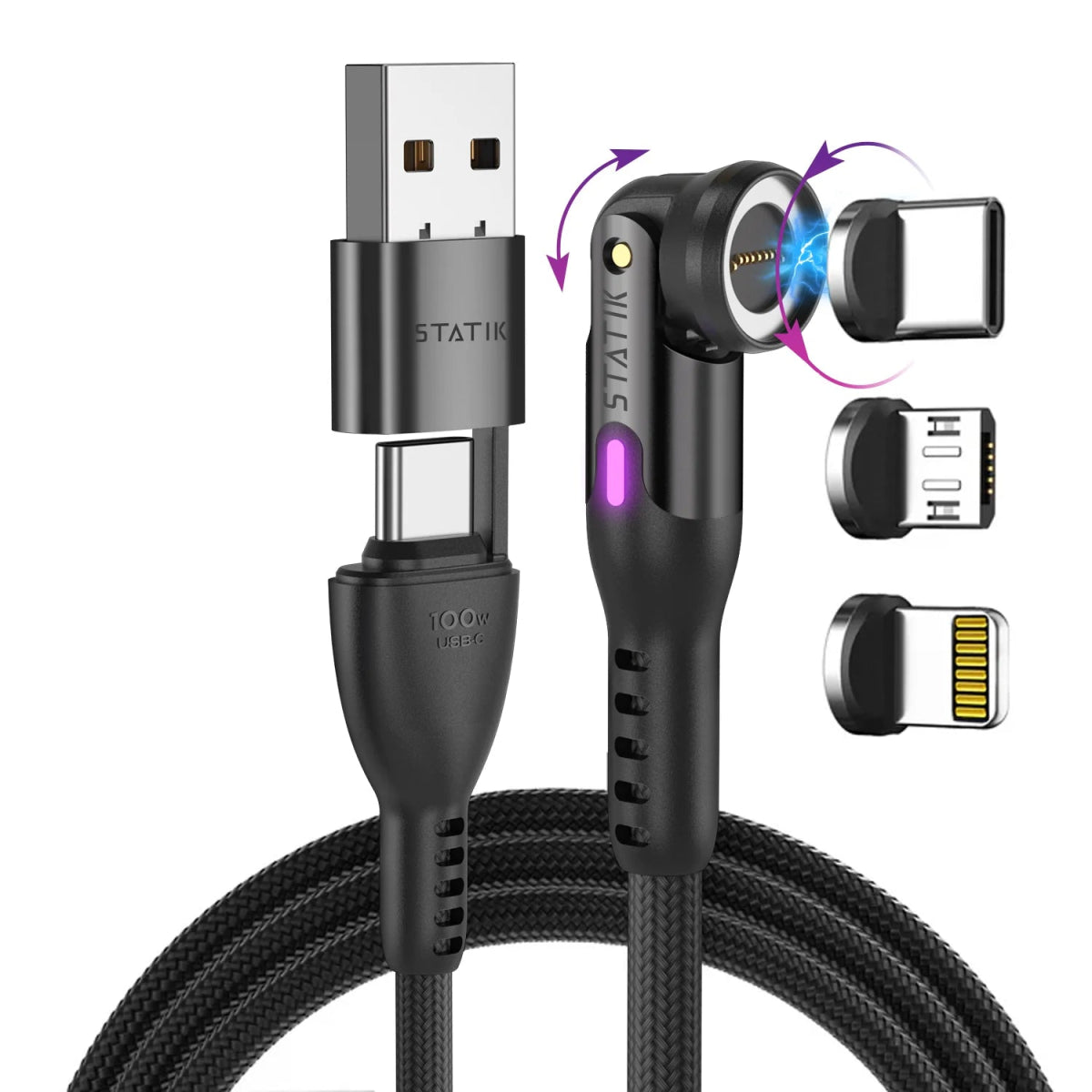 Statik® 360 Pro 100W Charging | 480mbps Transfer - Ante ShopStatikCables810024055142PUP - 0520 - 3FT