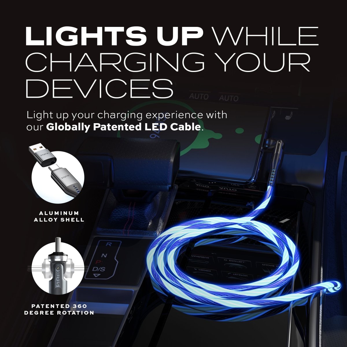 Statik PowerPivot® Globright Pro Fast Charge & Sync | Rotating Tip - Ante ShopStatikCables810024056453PUP - 0465 - 3FT - CC