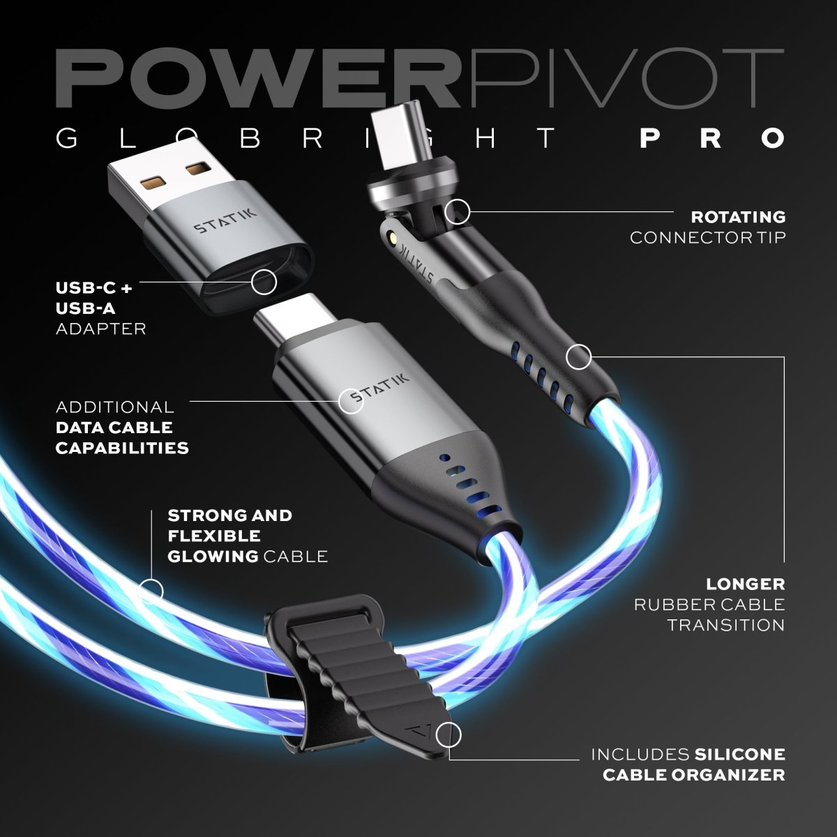 Statik PowerPivot® Globright Pro Fast Charge & Sync | Rotating Tip - Ante ShopStatikCables810024056453PUP - 0465 - 3FT - CC