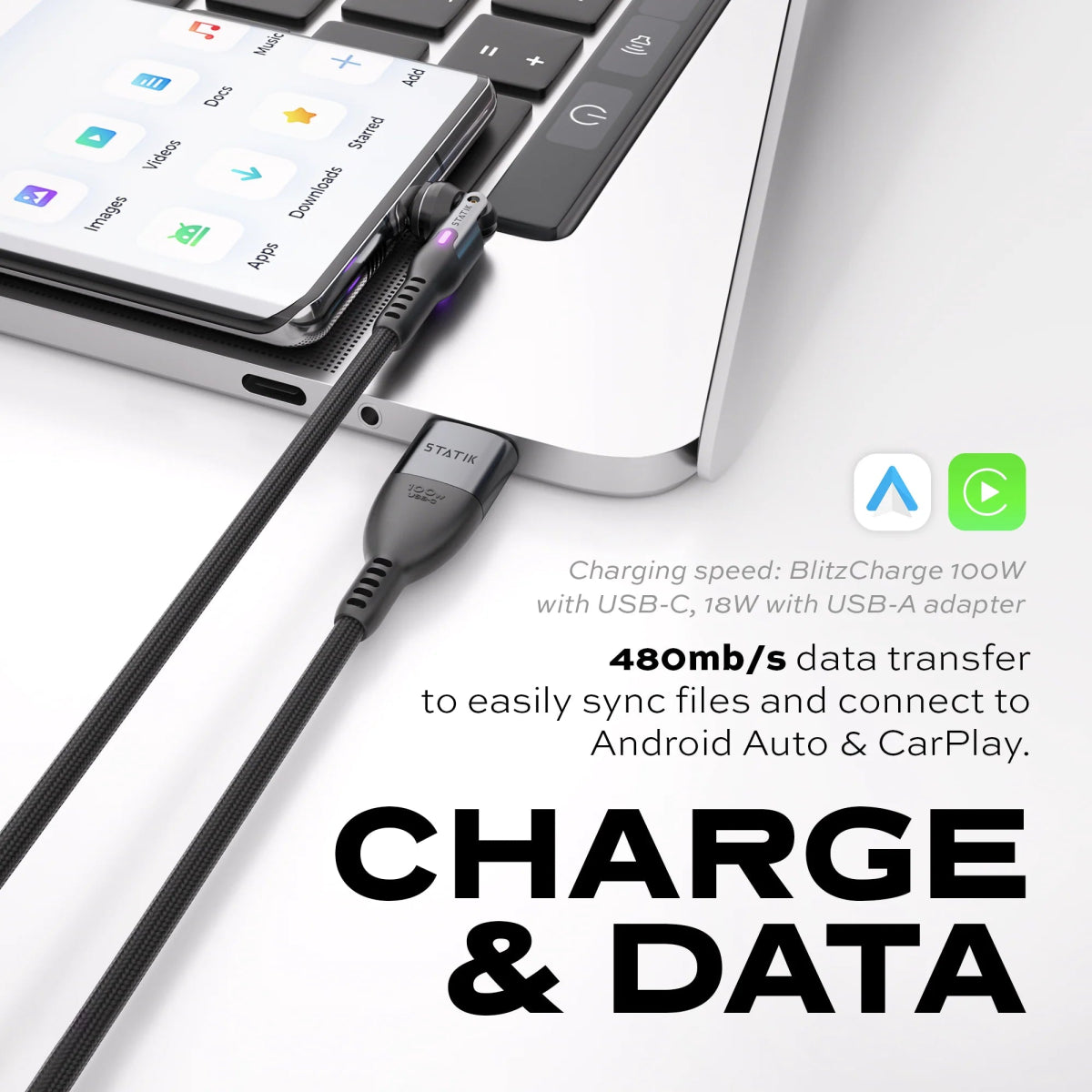 Statik PowerPivot® Pro Fast Charge & Sync | Rotating Tip - Ante ShopStatikCables810024057689PUP - 0455 - 3FT - CC - WHT