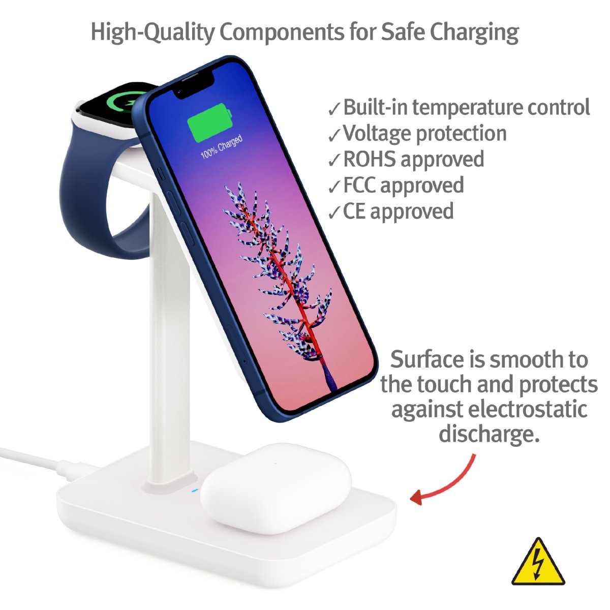 Twelve South HiRise 3 | 3 - in - 1 Magnetic Charging Station for iPhone, AirPods and Apple Watch + 5 ft USB - C Cable (black) - Ante ShopTwelve SouthCharging Stand81137002412712 - 2146