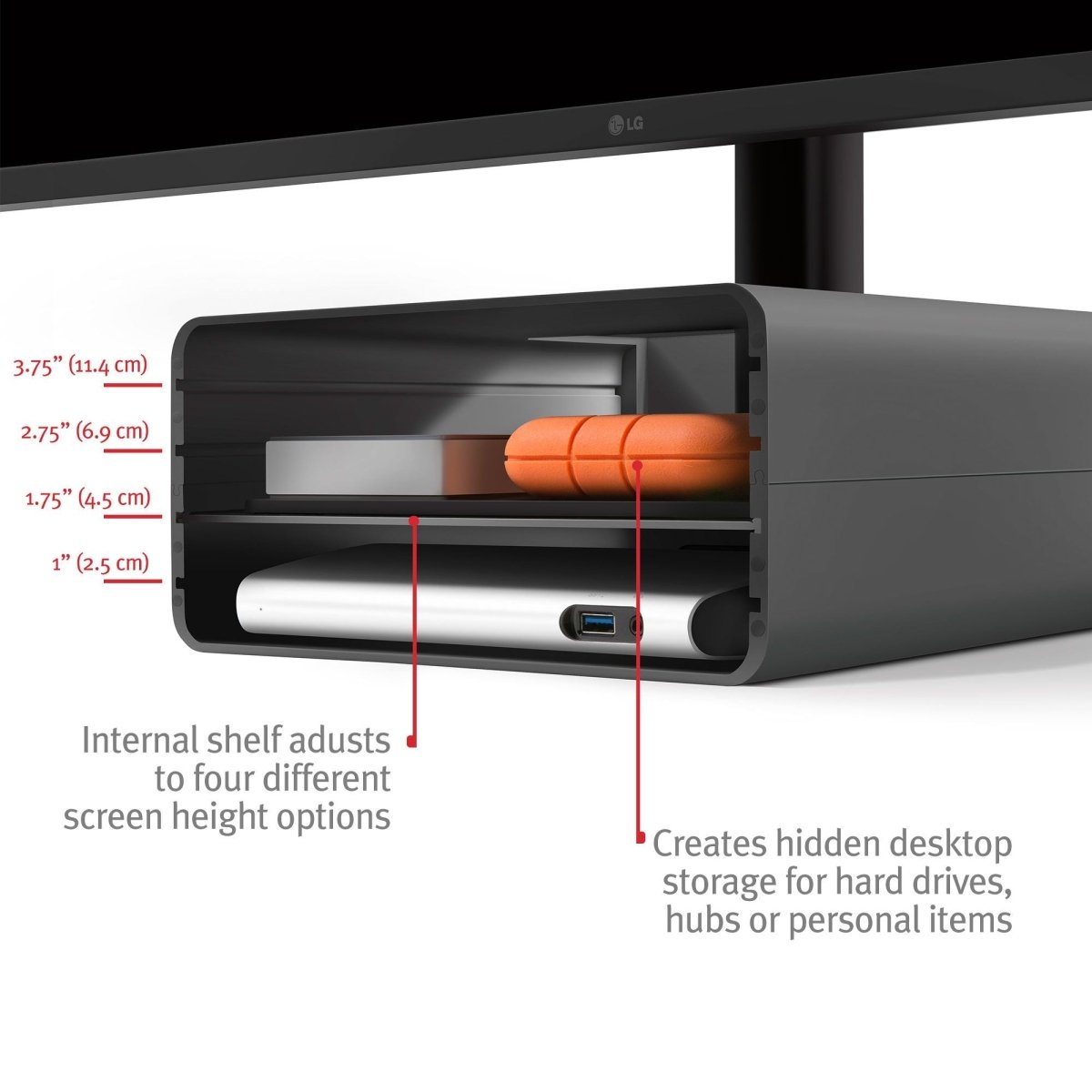 Twelve South HiRise Pro for iMac / Displays/ Monitors | Height - adjustable stand w/ storage, reversible front + leather inlay - Ante ShopTwelve SouthComputer Risers & Stands81137002171312 - 1719