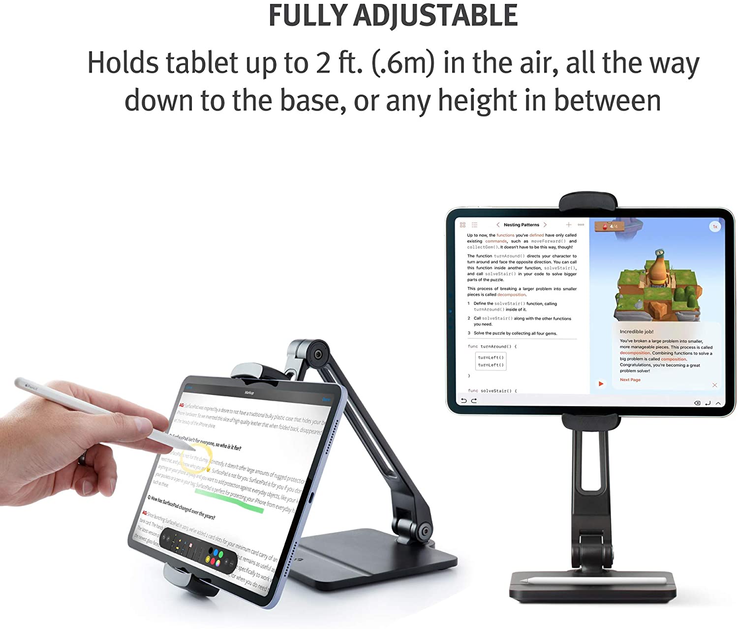 Twelve South HoverBar Duo (2nd Gen) for iPad / iPad Pro/Tablets | Adjustable Arm with Weighted Base and Surface Clamp Attachments for Mounting iPad