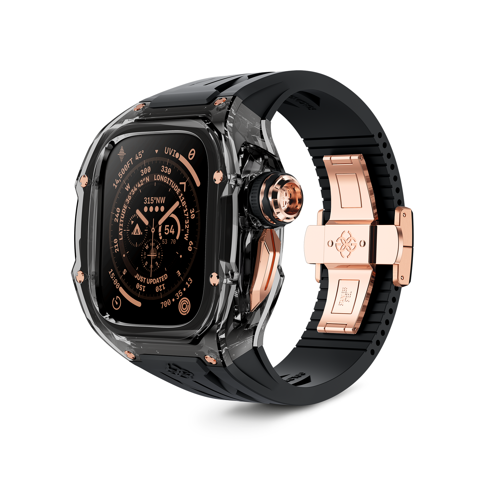 Golden Concept Apple Watch ULTRA 49MM Case+Strap / Racing Sport Transparent (RSTR) - SMOKEY BLACK ROSE GOLD