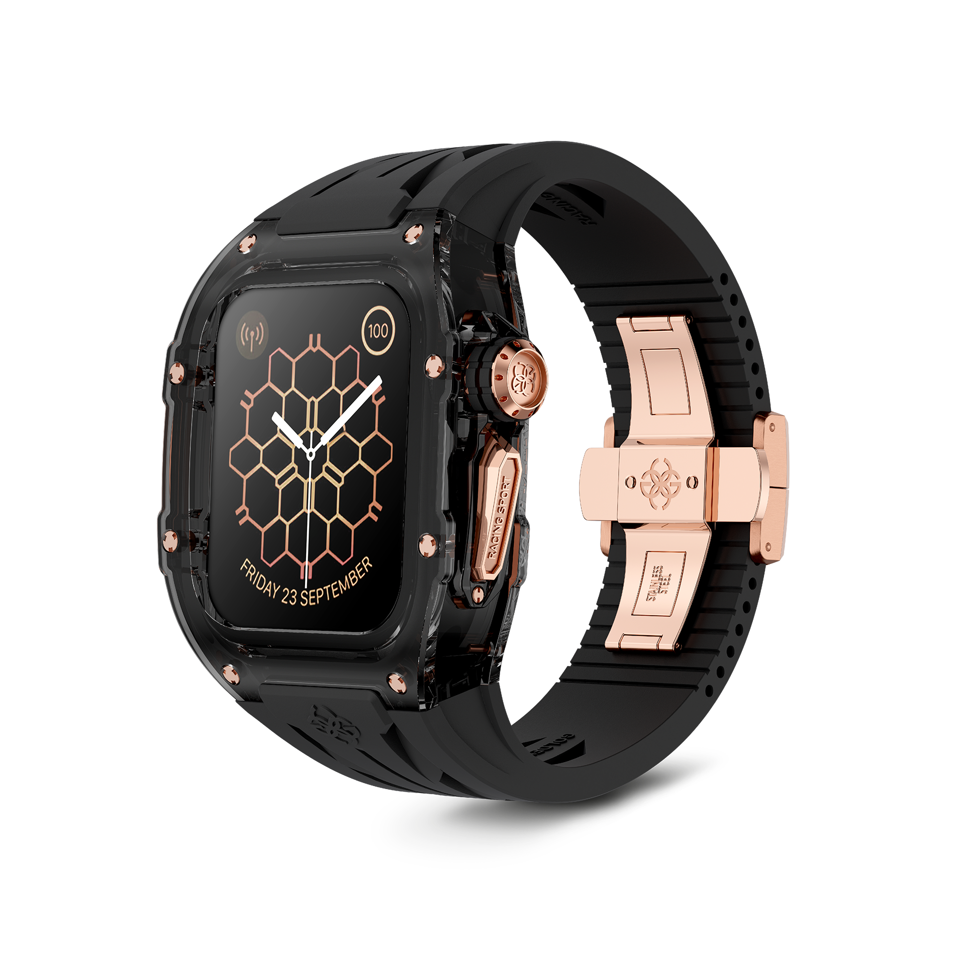 Golden Concept Apple Watch 45MM Case+Strap / Racing Sport Transparent (RSTR) - SMOKEY BLACK ROSE GOLD